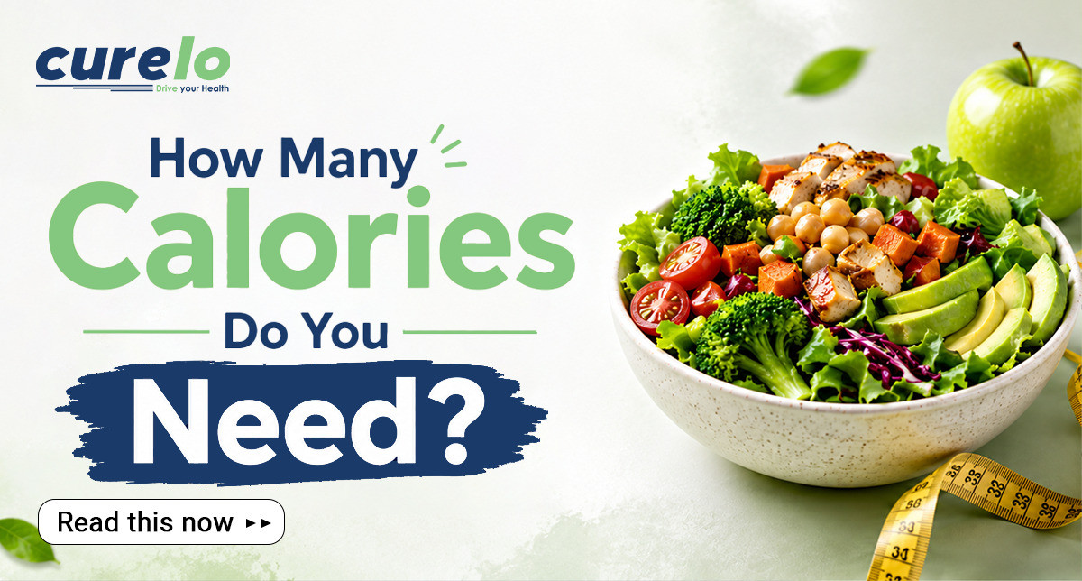 Infographic guide on daily calorie intake requirements for men and women.