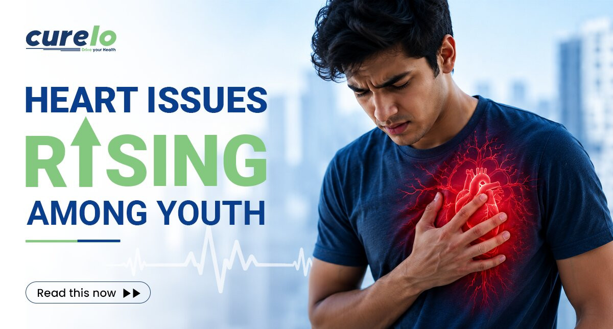 Infographic showing heart attack symptoms and prevention tips for young adults.