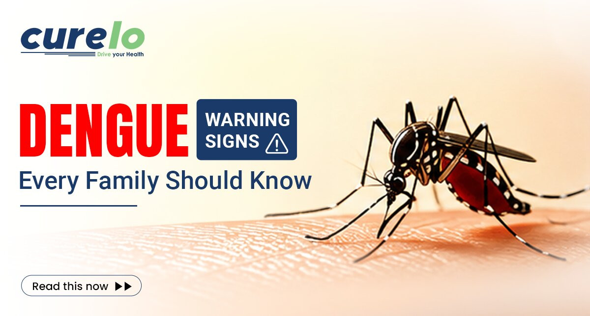 Infographic showing dengue symptoms in children and mosquito prevention tips.