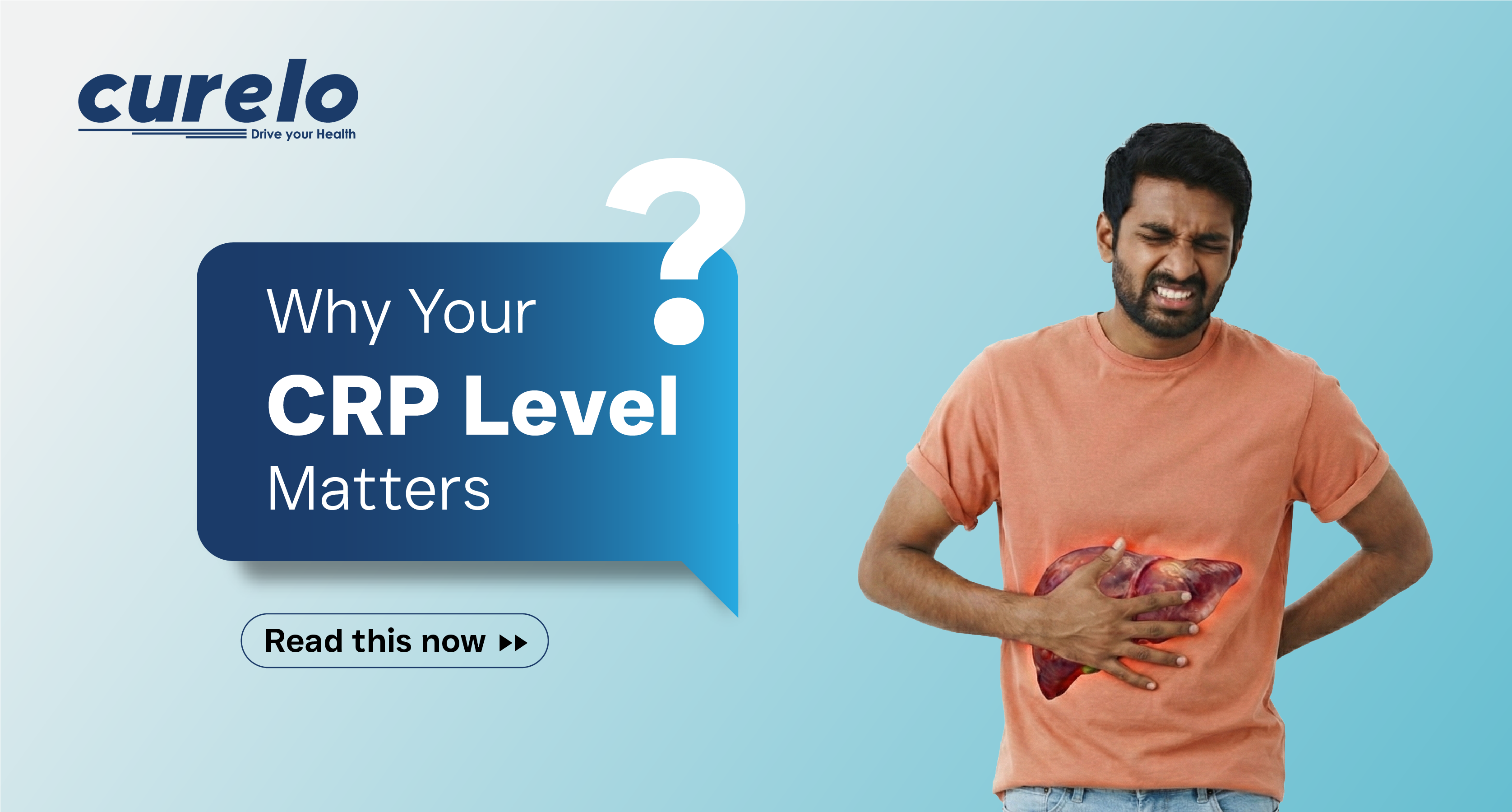 CRP Test: Normal Range, High Levels & Heart Health Guide A man holding his side in pain with a graphic showing his liver, alongside text that reads "Why Your CRP Level Matters.