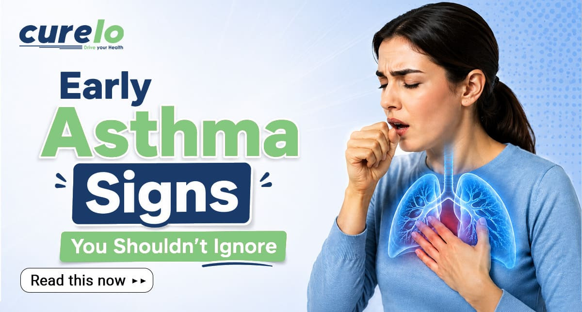 Person experiencing early asthma symptoms like coughing and chest tightness