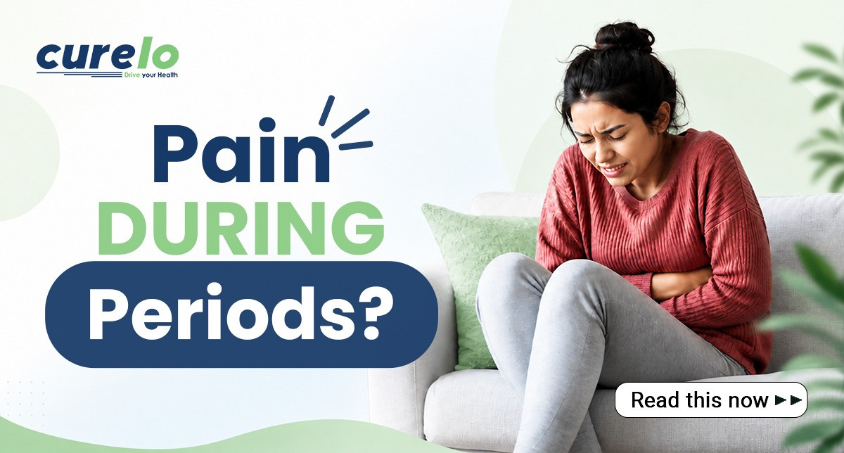 A woman experiencing abdominal pain, illustrating the difference between period cramps and serious medical conditions.