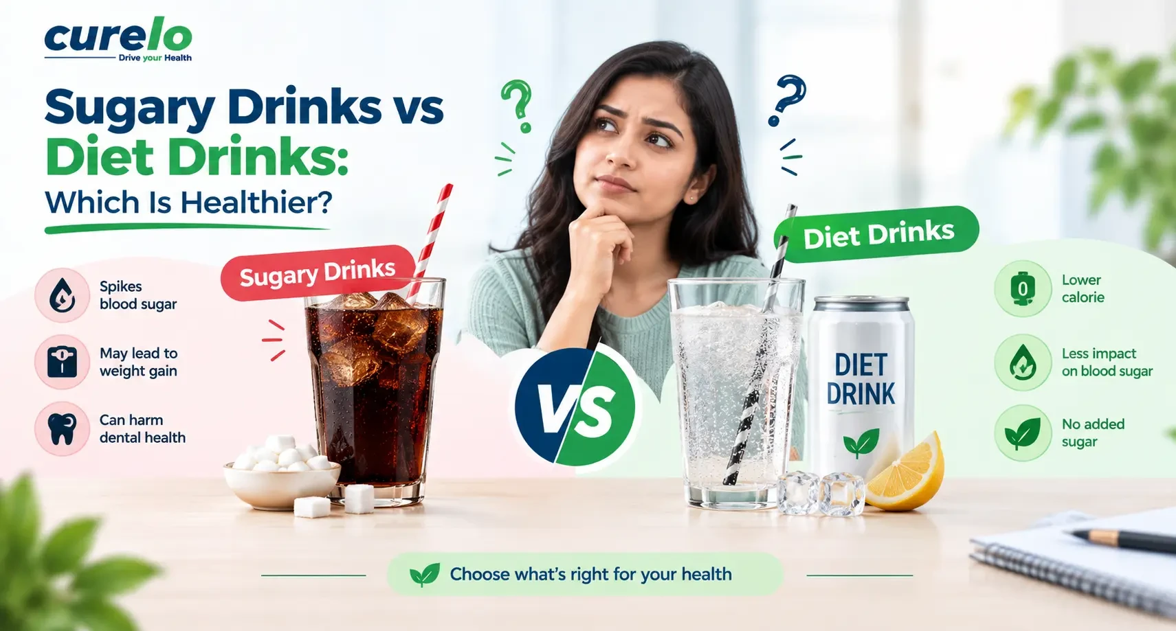 Sugary Drinks vs Diet Drinks: Which One Is Better for Your Health? Sugary drinks vs diet drinks comparison showing sugar, calories and sweeteners